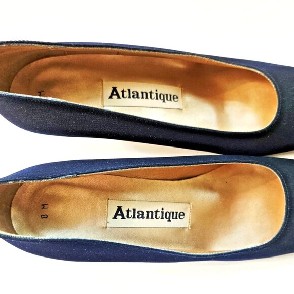 Vintage Atlantique Pumps Dark Blue Fabric Heels Women's Size 8 - Picture 3 of 9